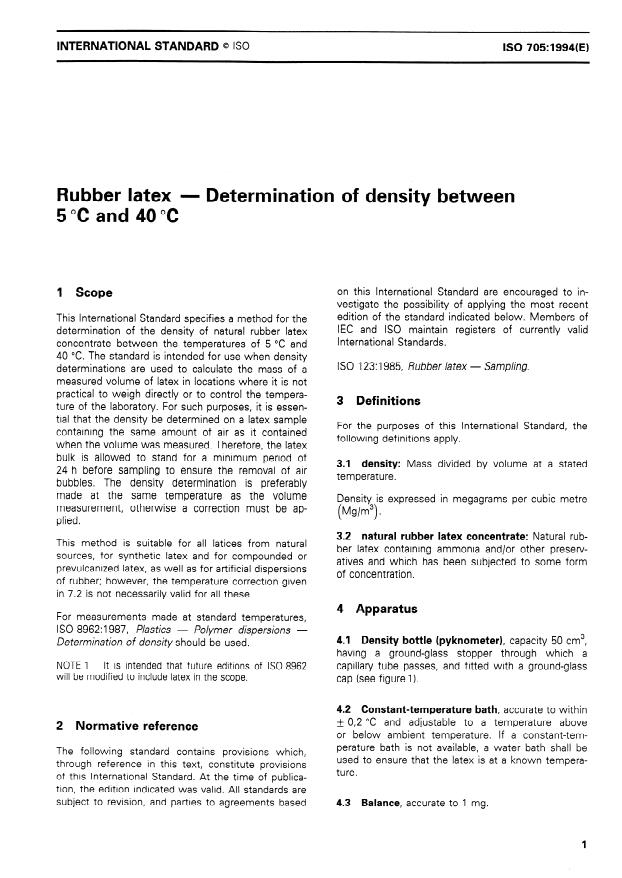 ISO 705:1994 - Rubber latex -- Determination of density between 5 degrees C and 40 degrees C