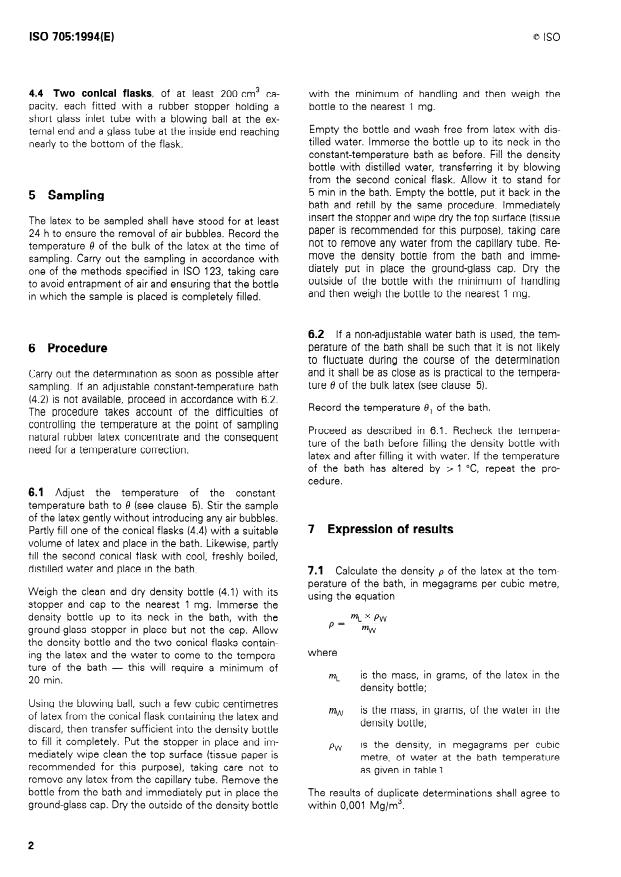 ISO 705:1994 ISO 705:1994 - Rubber latex -- Determination of density between 5 degrees C and 40 degrees C - Page 4 preview