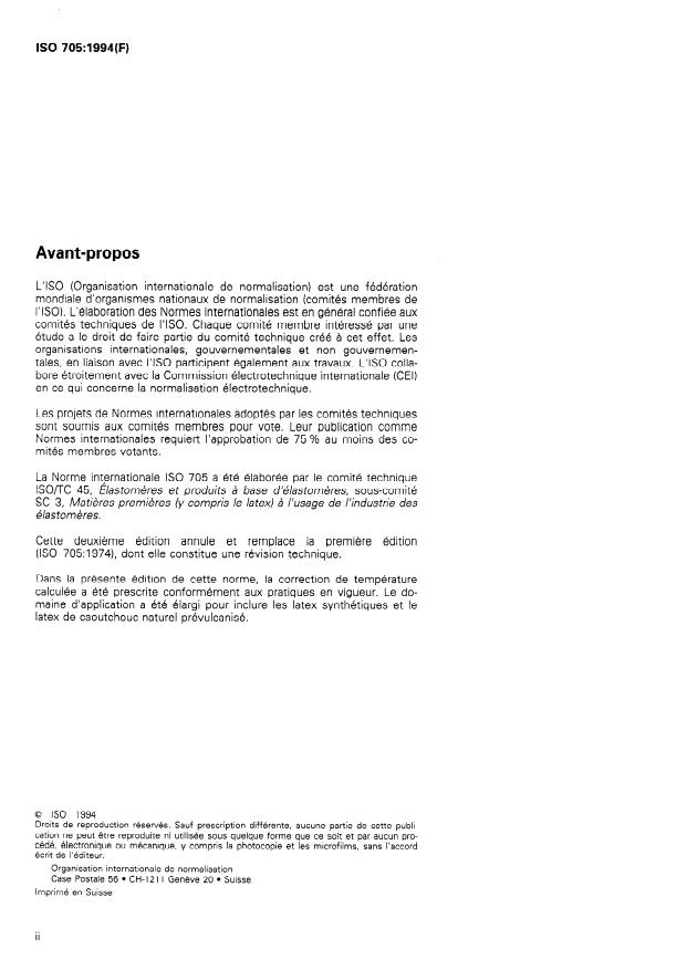 ISO 705:1994 ISO 705:1994 - Latex de caoutchouc -- Détermination de la masse volumique entre 5 degrés C et 40 degrés C - Page 2 preview