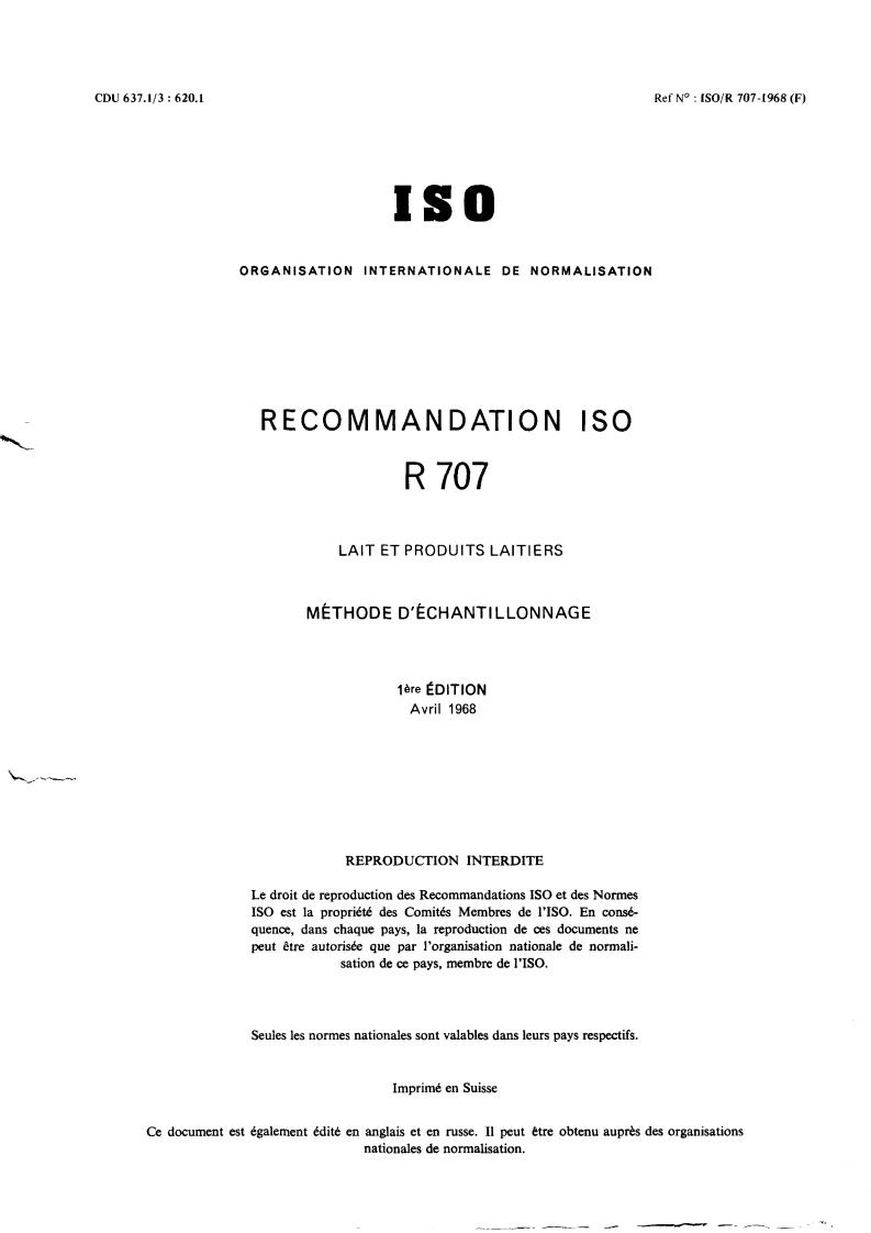ISO/R 707:1968 - Milk and milk products — Sampling
Released:4/1/1968