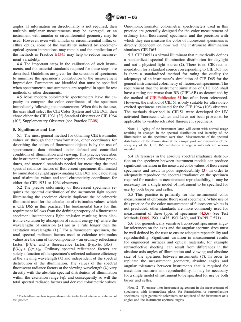 ASTM E991-06 - Standard Practice for Color Measurement of Fluorescent Specimens Using the One-Monochromator Method