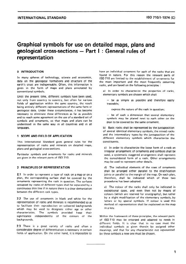 ISO 710-1:1974 - Graphical symbols for use on detailed maps, plans and geological cross-sections