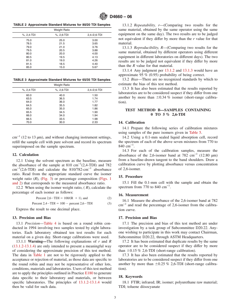 ASTM D4660-06 - Standard Test Methods for Polyurethane Raw Materials: Determination of the Isomer Content of Toluenediisocyanate