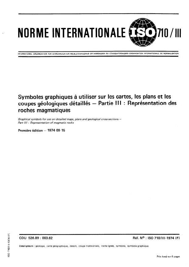 ISO 710-3:1974 - Symboles graphiques a utiliser sur les cartes, les plans et les coupes géologiques détaillés