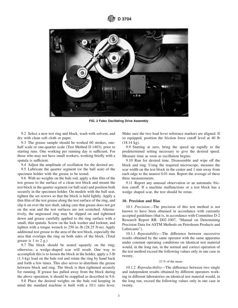 ASTM D3704-96(2001) - Standard Test Method for Wear Preventive Properties of Lubricating Greases Using the (Falex) Block on Ring Test Machine in Oscillating Motion