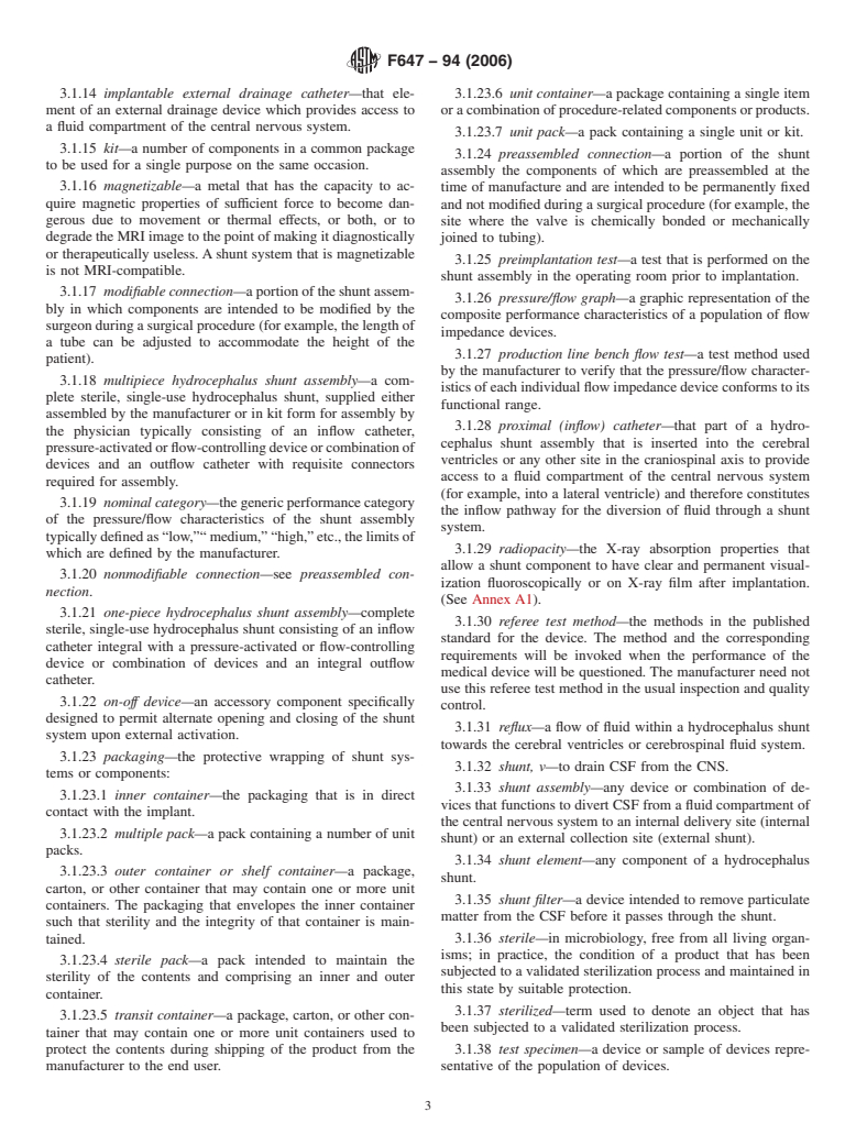 ASTM F647-94(2006) - Standard Practice for Evaluating and Specifying Implantable Shunt Assemblies for Neurosurgical Application