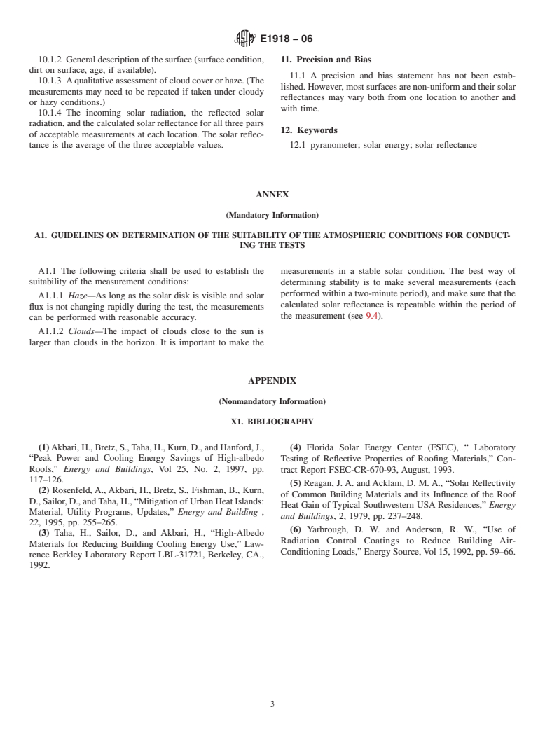 ASTM E1918-06 - Standard Test Method for Measuring Solar Reflectance of Horizontal and Low-Sloped Surfaces in the Field