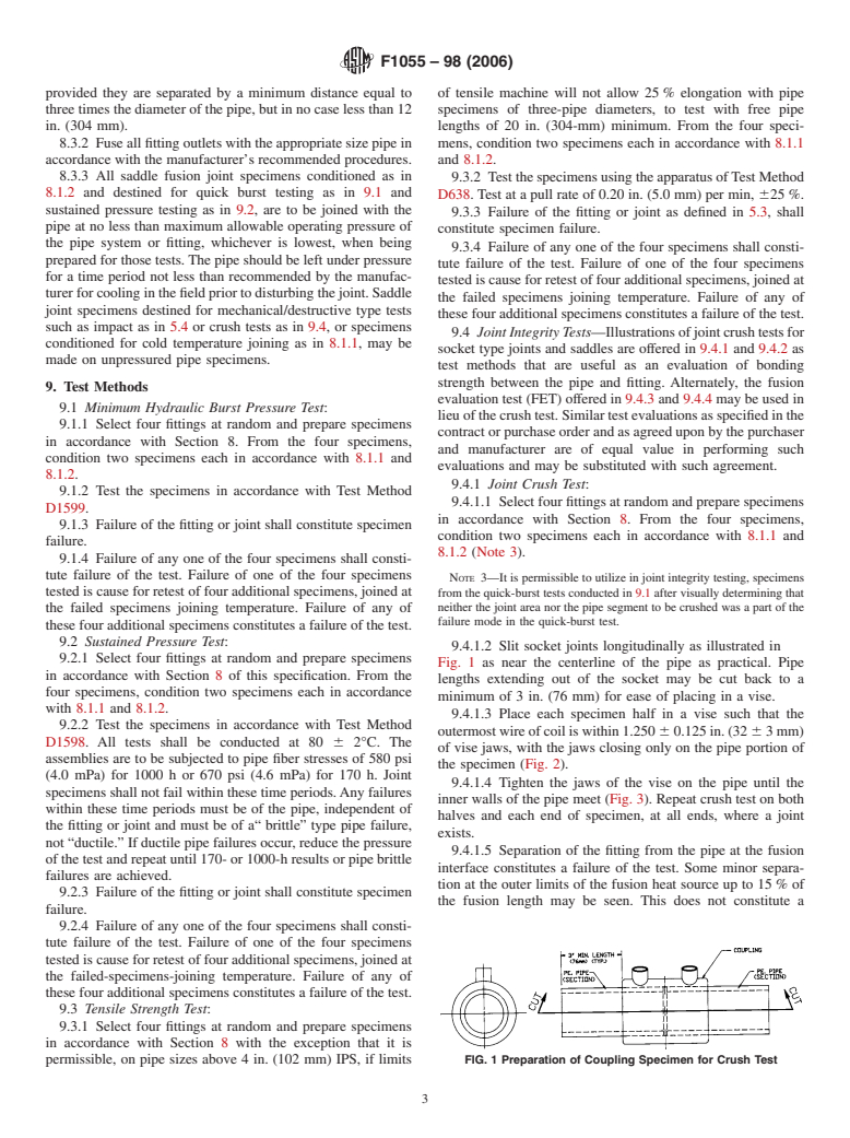 ASTM F1055-98(2006) - Standard Specification for Electrofusion Type Polyethylene Fittings for Outside Diameter Controlled Polyethylene Pipe and Tubing