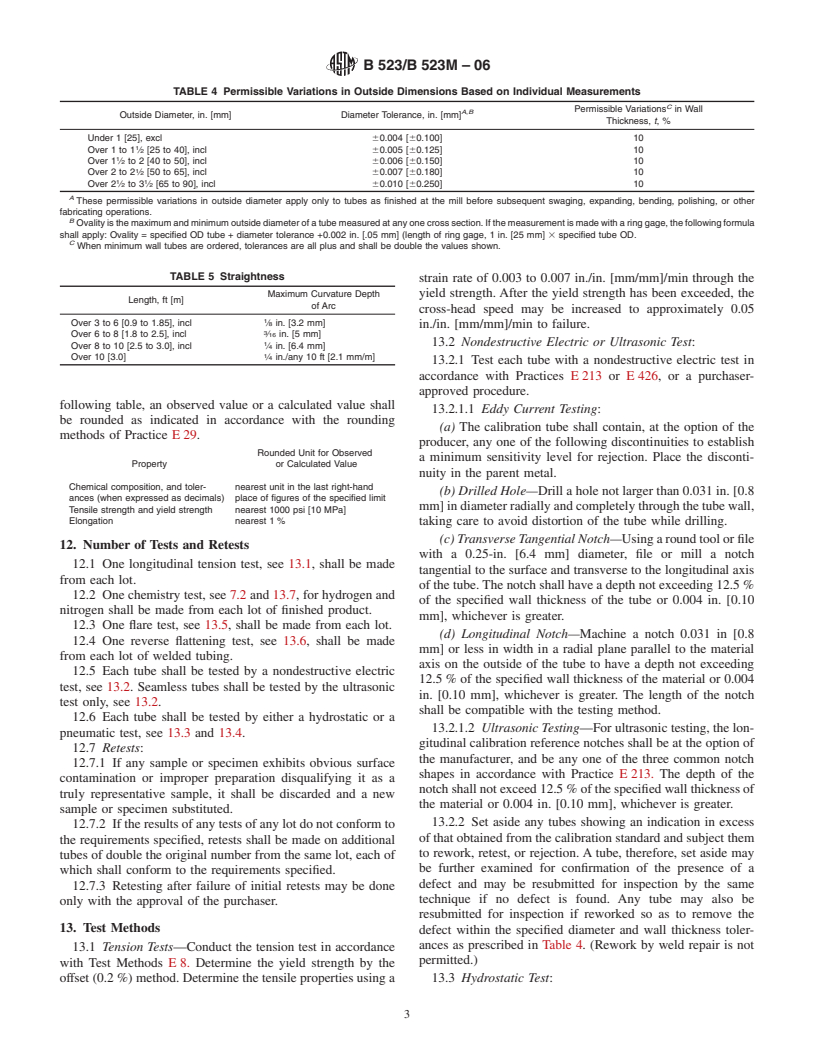 ASTM B523/B523M-06 - Standard Specification for Seamless and Welded Zirconium and Zirconium Alloy Tubes