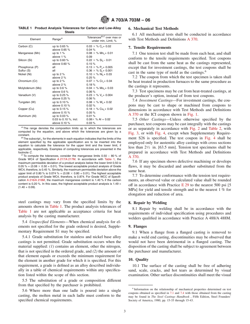 ASTM A703/A703M-06 - Standard Specification for Steel Castings, General Requirements, for Pressure-Containing Parts