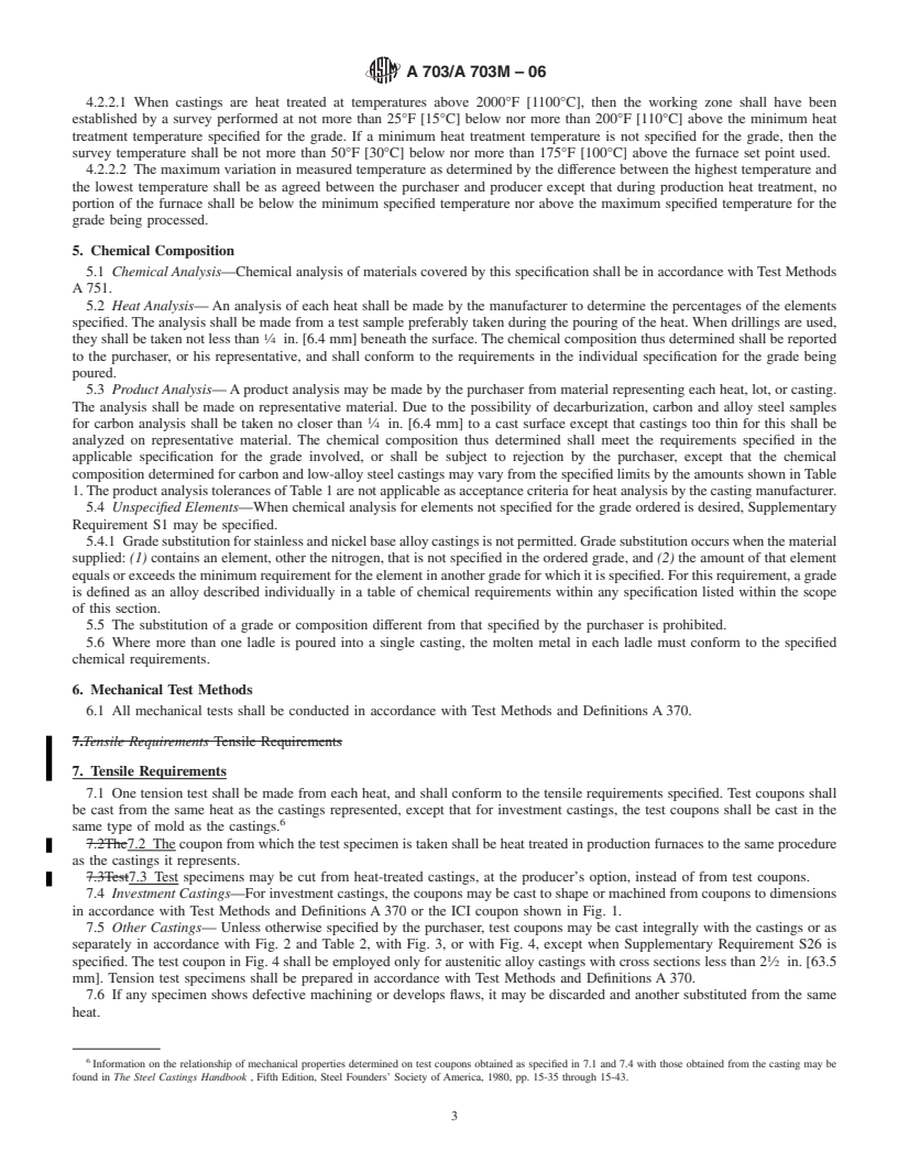 REDLINE ASTM A703/A703M-06 - Standard Specification for Steel Castings, General Requirements, for Pressure-Containing Parts