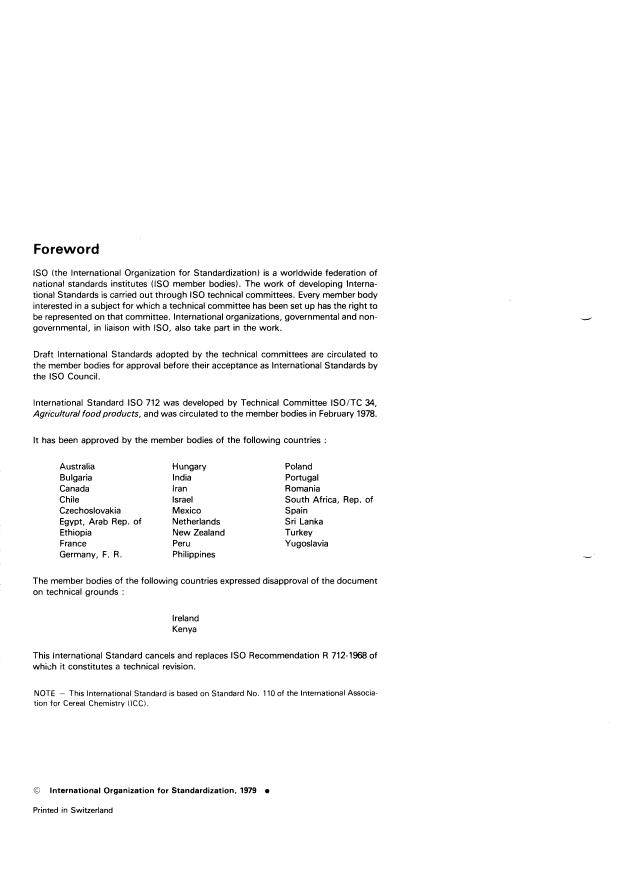 ISO 712:1979 ISO 712:1979 - Cereals and cereal products -- Determination of moisture content (Routine reference method) - Page 2 preview