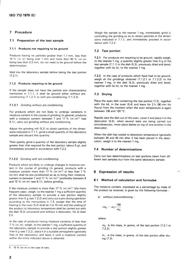 ISO 712:1979 ISO 712:1979 - Cereals and cereal products -- Determination of moisture content (Routine reference method) - Page 4 preview