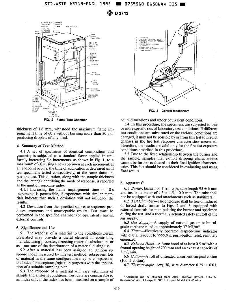 ASTM D3713-95 - Standard Test Method for Measuring Response of Solid Plastics to Ignition by a Small Flame (Withdrawn 2000)