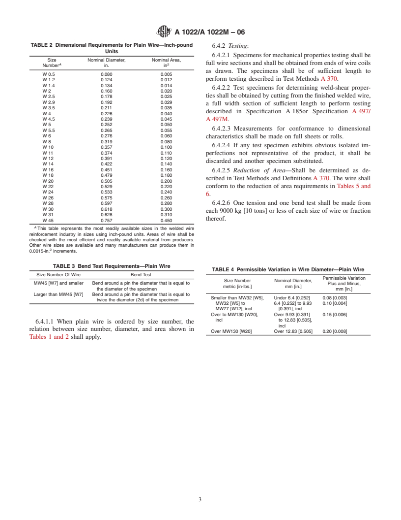 ASTM A1022/A1022M-06 - Standard Specification for Deformed and Plain Stainless Steel Wire and Welded Wire for Concrete Reinforcement