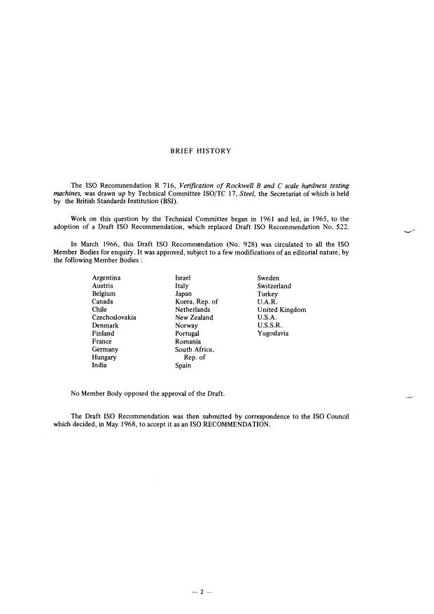 ISO/R 716:1968 ISO/R 716:1968 - Verification of Rockwell B and C scale hardness testing machines - Page 2 preview
