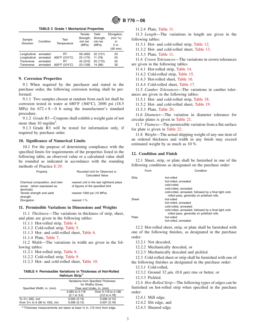 ASTM B776-06 - Standard Specification for Hafnium and Hafnium Alloy Strip, Sheet, and Plate