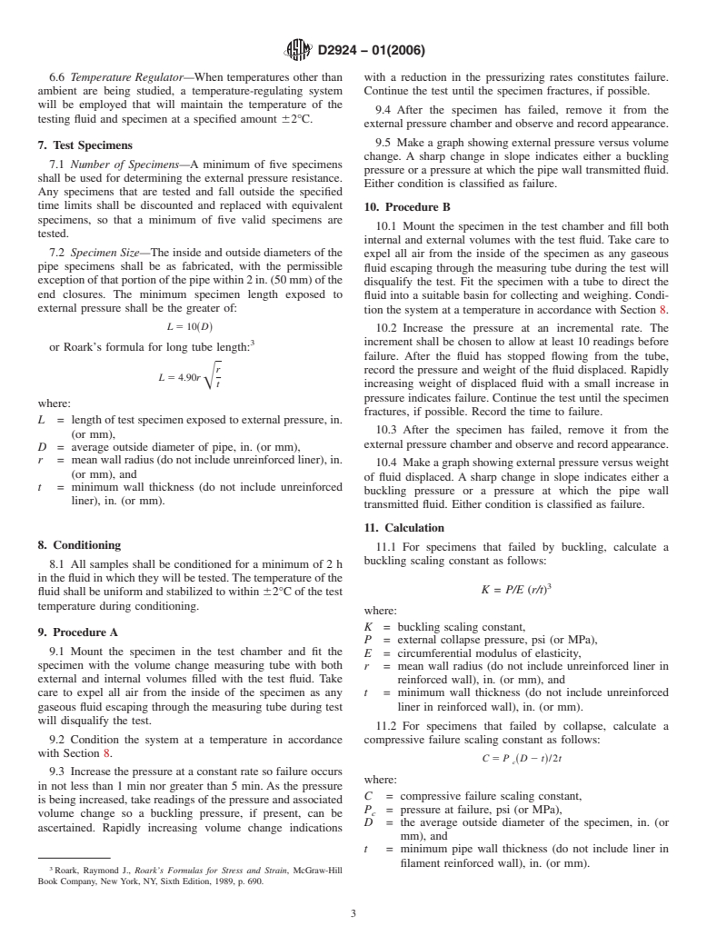 ASTM D2924-01(2006) - Standard Test Method for External Pressure Resistance of "Fiberglass" (Glass-Fiber-Reinforced Thermosetting-Resin) Pipe