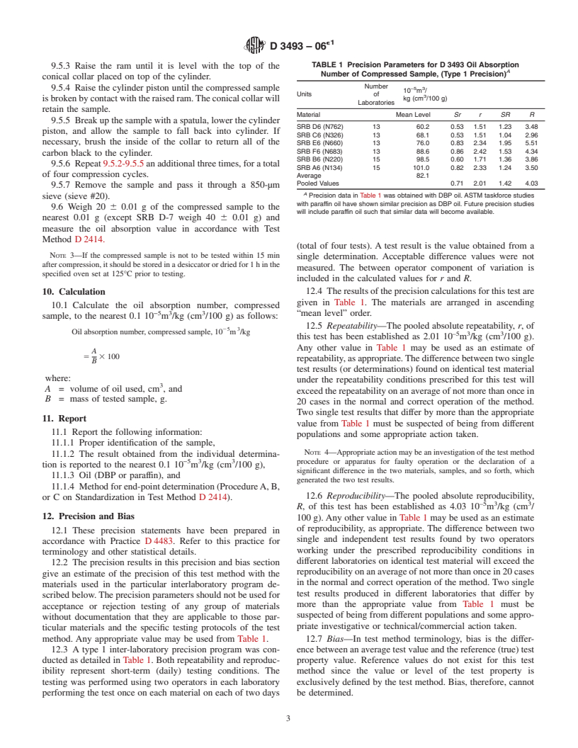 ASTM D3493-06e1 - Standard Test Method for Carbon Black-Oil Absorption Number of Compressed Sample (COAN)