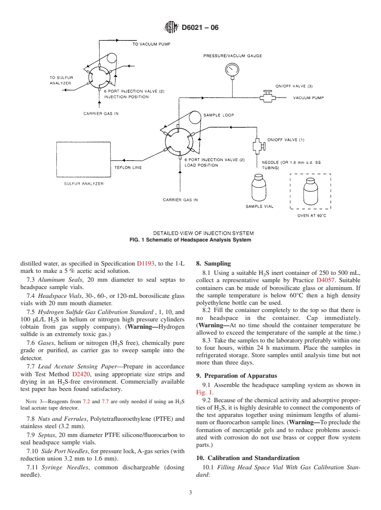 ASTM D6021-06 - Standard Test Method for Measurement of Total Hydrogen Sulfide in Residual Fuels by Multiple Headspace Extraction and Sulfur Specific Detection