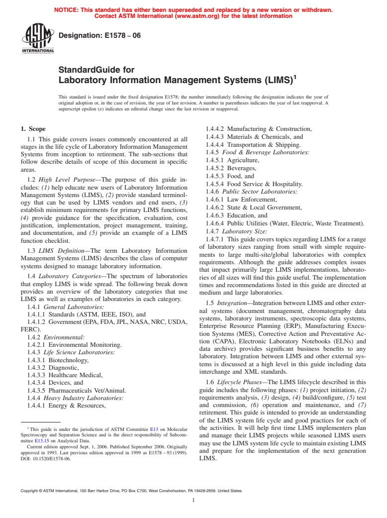 ASTM E1578-06 - Standard Guide for Laboratory Information Management Systems (LIMS)