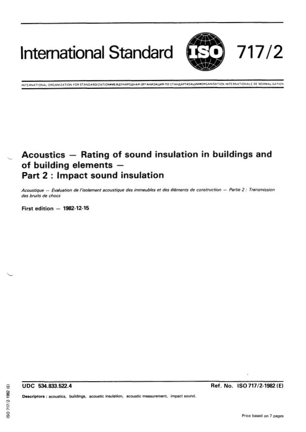 ISO 717-2:1982 - Acoustics -- Rating of sound insulation in buildings and of building elements