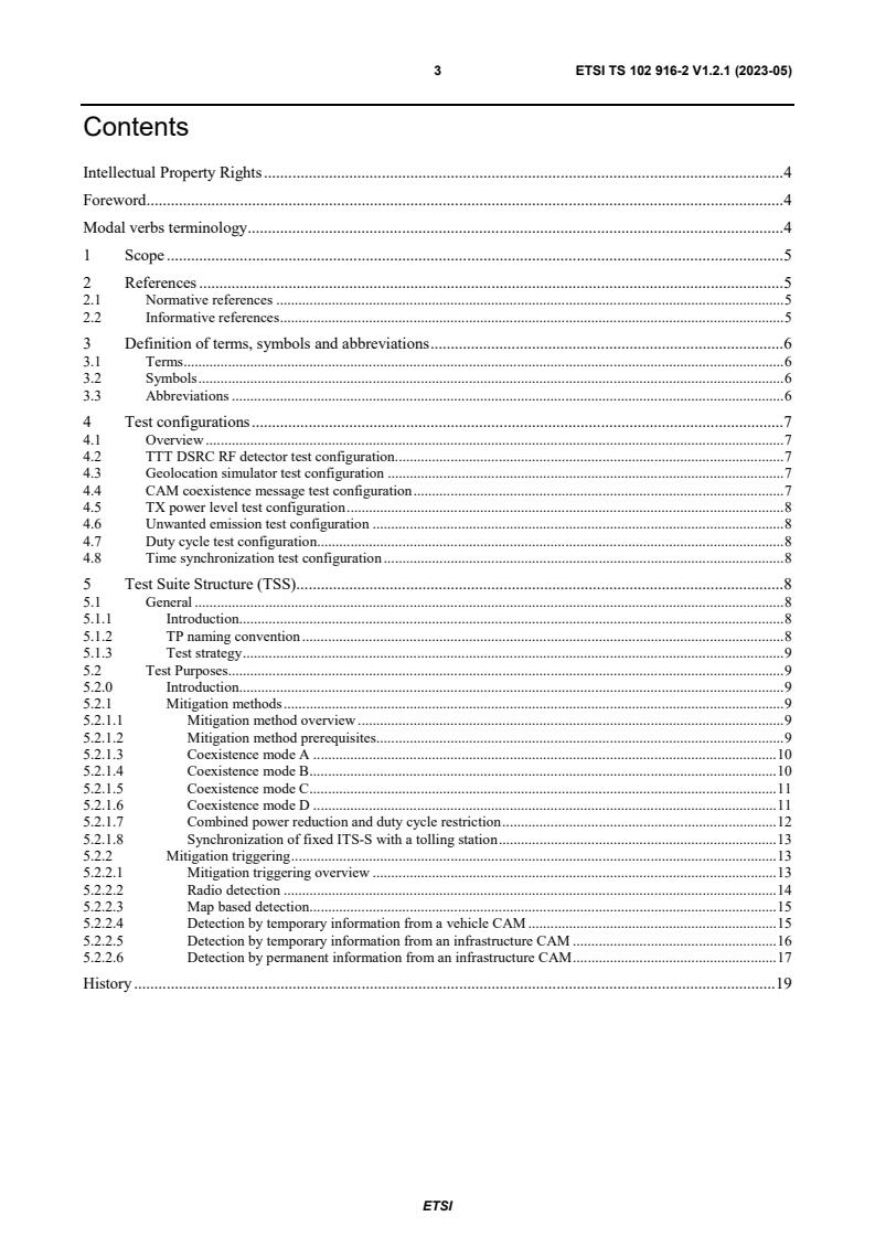 ETSI TS 102 916-2 V1.2.1 (2023-05) - Intelligent Transport Systems (ITS); Test specifications for the mitigation techniques to avoid interference between Cooperative ITS-G5 and TTT DSRC; Part 2: Test Suite Structure and Test Purposes (TSS & TP)