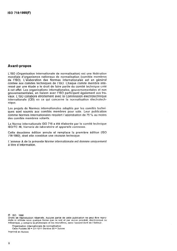 ISO 718:1990 ISO 718:1990 - Verrerie de laboratoire -- Choc thermique et endurance au choc thermique -- Méthodes d'essai - Page 2 preview
