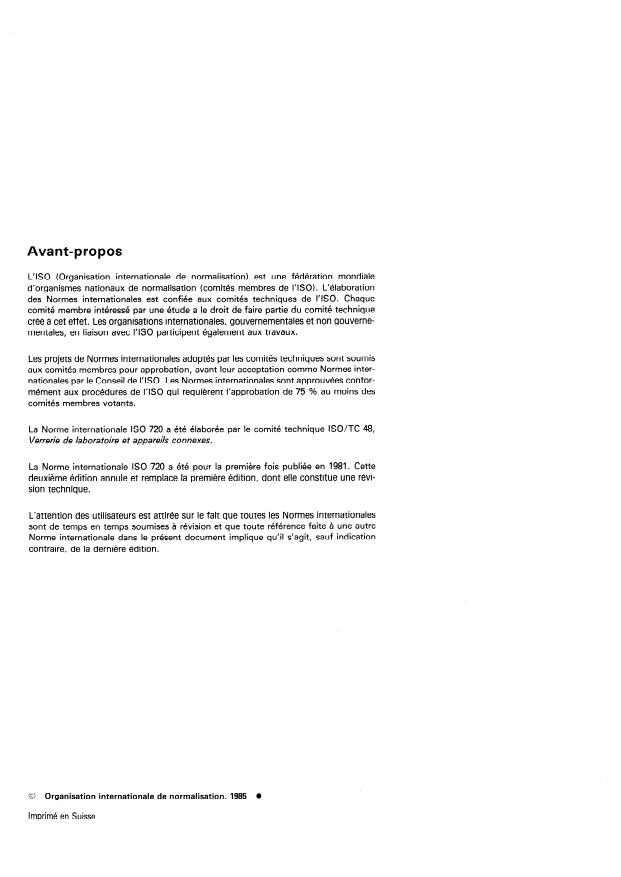 ISO 720:1985 ISO 720:1985 - Verre -- Résistance hydrolytique du verre en grains a 121 degrés C -- Méthode d'essai et classification - Page 2 preview