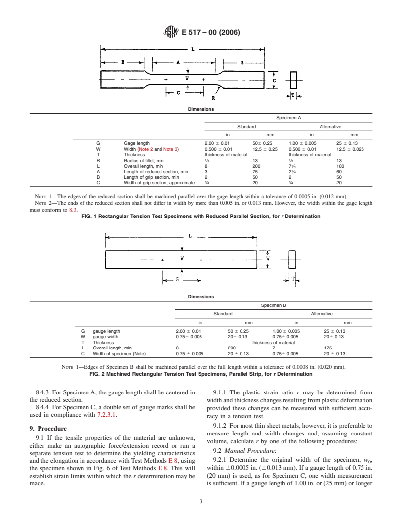 ASTM E517-00(2006) - Standard Test Method for Plastic Strain Ratio r for Sheet Metal