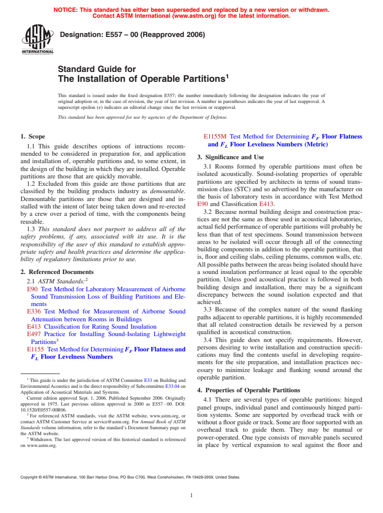 ASTM E557-00(2006) - Standard Guide for The Installation of Operable Partitions