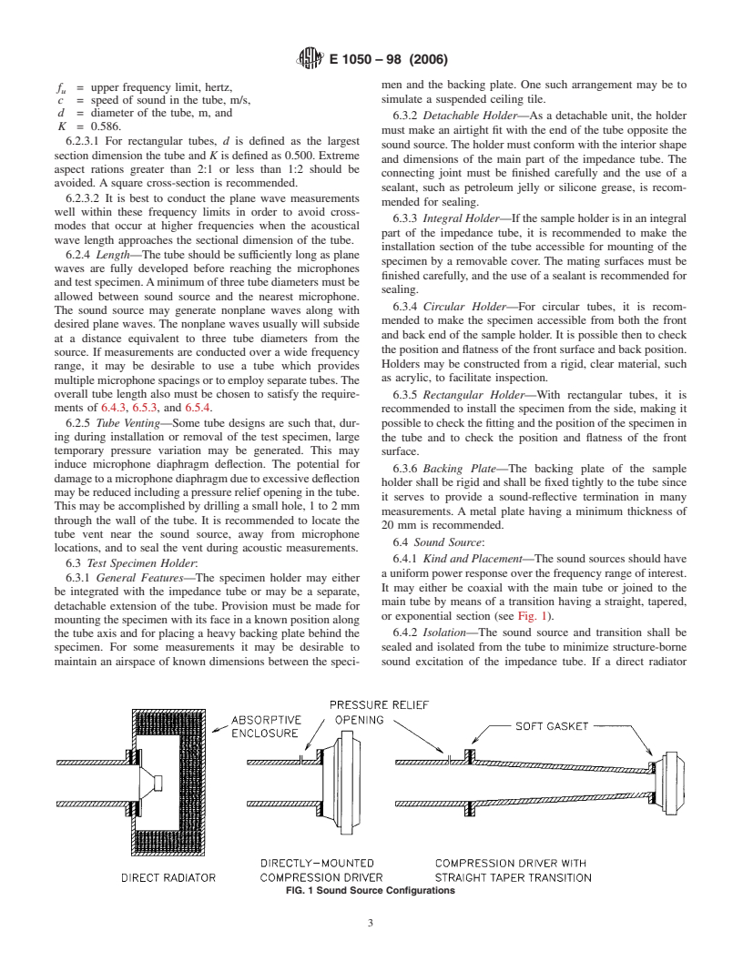 ASTM E1050-98(2006) - Standard Test Method for Impedance and Absorption of Acoustical Materials Using A Tube, Two Microphones and A Digital Frequency Analysis System