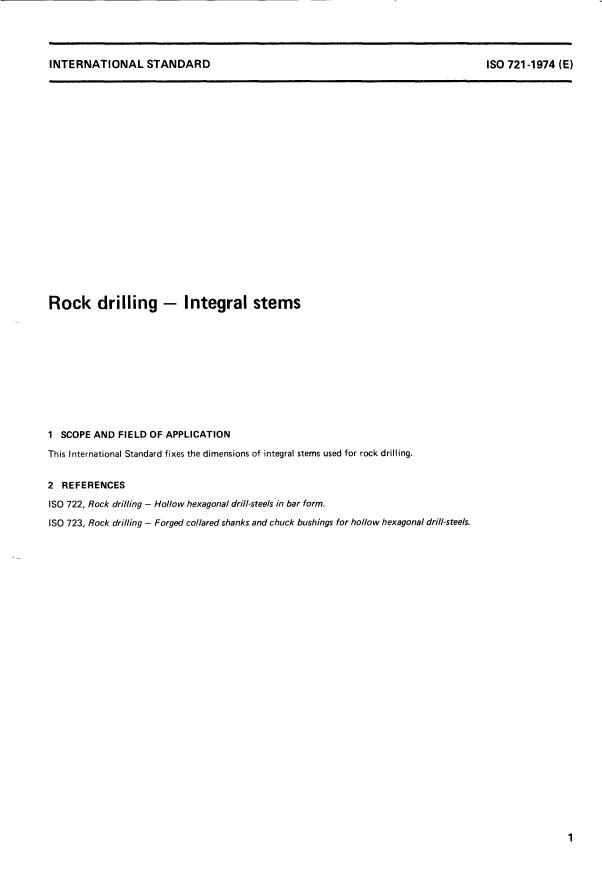 ISO 721:1974 - Rock drilling -- Integral stems