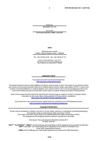ETSI EN 300 422-3 V2.1.1 (2017-02) ETSI EN 300 422-3 V2.1.1 (2017-02) - Wireless Microphones; Audio PMSE up to 3 GHz; Part 3: Class C Receivers; Harmonised Standard covering the essential requirements of article 3.2 of Directive 2014/53/EU - Page 2 preview