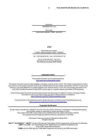 ETSI EN 300 422-3 V2.1.1 (2017-02) ETSI EN 300 422-3 V2.1.0 (2016-12) - Wireless Microphones; Audio PMSE up to 3 GHz; Part 3: Class C Receivers; Harmonised Standard covering the essential requirements of article 3.2 of Directive 2014/53/EU - Page 2 preview