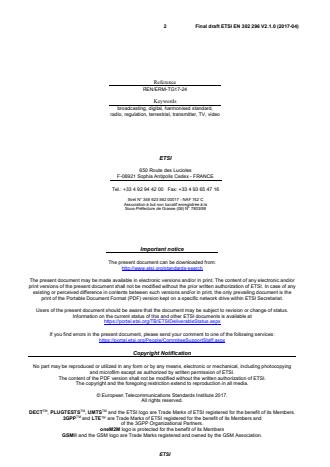 SIST EN 302 296 V2.1.1:2017 ETSI EN 302 296 V2.1.0 (2017-04) - Digital Terrestrial TV Transmitters; Harmonised Standard covering the essential requirements of article 3.2 of Directive 2014/53/EU - Page 2 preview