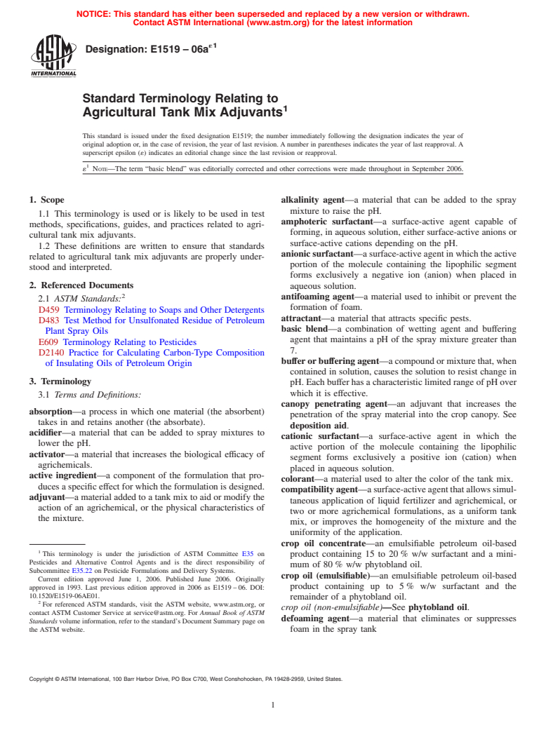 ASTM E1519-06ae1 - Standard Terminology Relating to Agricultural Tank Mix Adjuvants