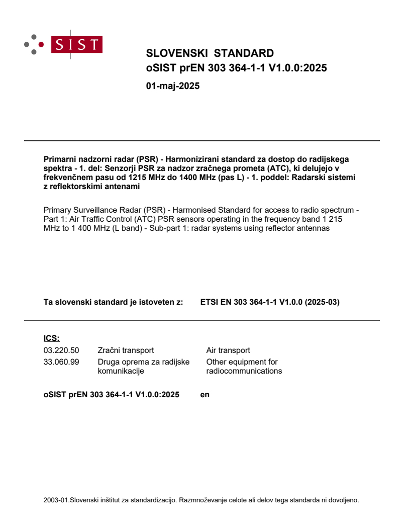 prEN 303 364-1-1 V1.0.0:2025 - BARVE