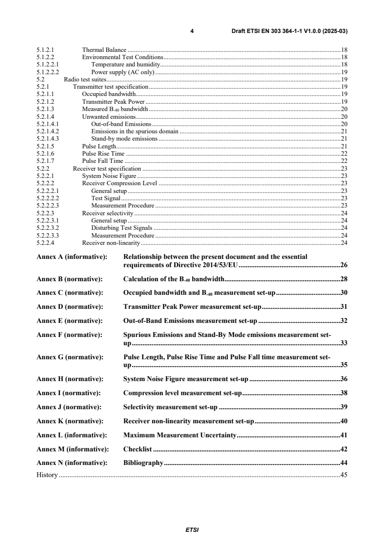 SIST EN 303 364-1-1 V1.1.1:2025 ETSI EN 303 364-1-1 V1.0.0 (2025-03) - Primary Surveillance Radar (PSR); Harmonised Standard for access to radio spectrum; Part 1: Air Traffic Control (ATC) PSR sensors operating in the frequency band 1 215 MHz to 1 400 MHz (L band); Sub-part 1: radar systems using reflector antennas - Page 4 preview