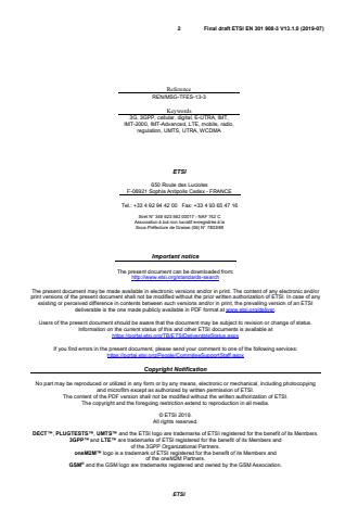 SIST EN 301 908-3 V13.1.1:2019 ETSI EN 301 908-3 V13.1.0 (2019-07) - IMT cellular networks; Harmonised Standard for access to radio spectrum; Part 3: CDMA Direct Spread (UTRA FDD) Base Stations (BS) - Page 2 preview