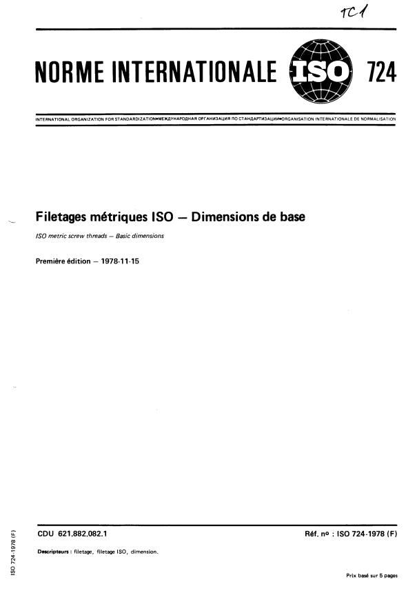 ISO 724:1978 - Filetages métriques ISO -- Dimensions de base