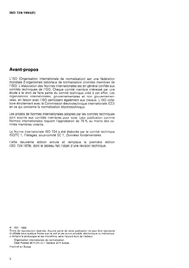 ISO 724:1993 ISO 724:1993 - Filetages métriques ISO pour usages généraux -- Dimensions de base - Page 2 preview