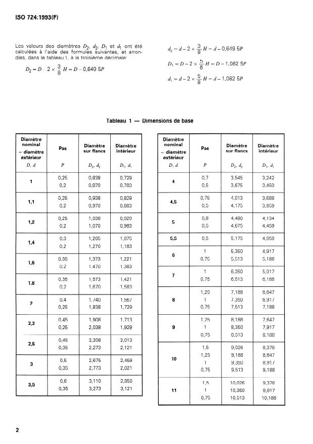 ISO 724:1993 ISO 724:1993 - Filetages métriques ISO pour usages généraux -- Dimensions de base - Page 4 preview