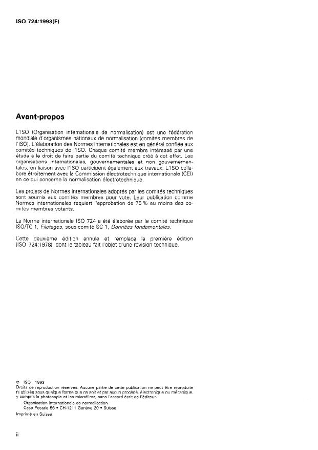 ISO 724:1993 ISO 724:1993 - Filetages métriques ISO pour usages généraux -- Dimensions de base - Page 2 preview