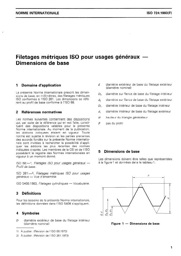 ISO 724:1993 - Filetages métriques ISO pour usages généraux -- Dimensions de base