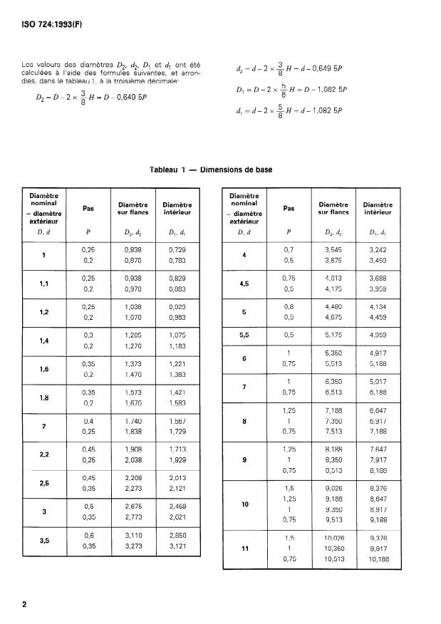 ISO 724:1993 ISO 724:1993 - Filetages métriques ISO pour usages généraux -- Dimensions de base - Page 4 preview