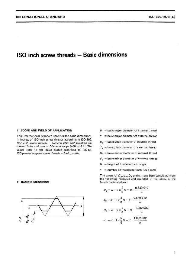 ISO 725:1978 - ISO inch screw threads -- Basic dimensions