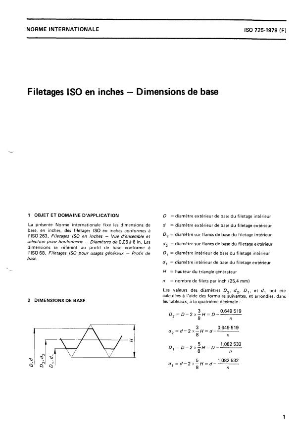 ISO 725:1978 - Filetages ISO en inches -- Dimensions de base