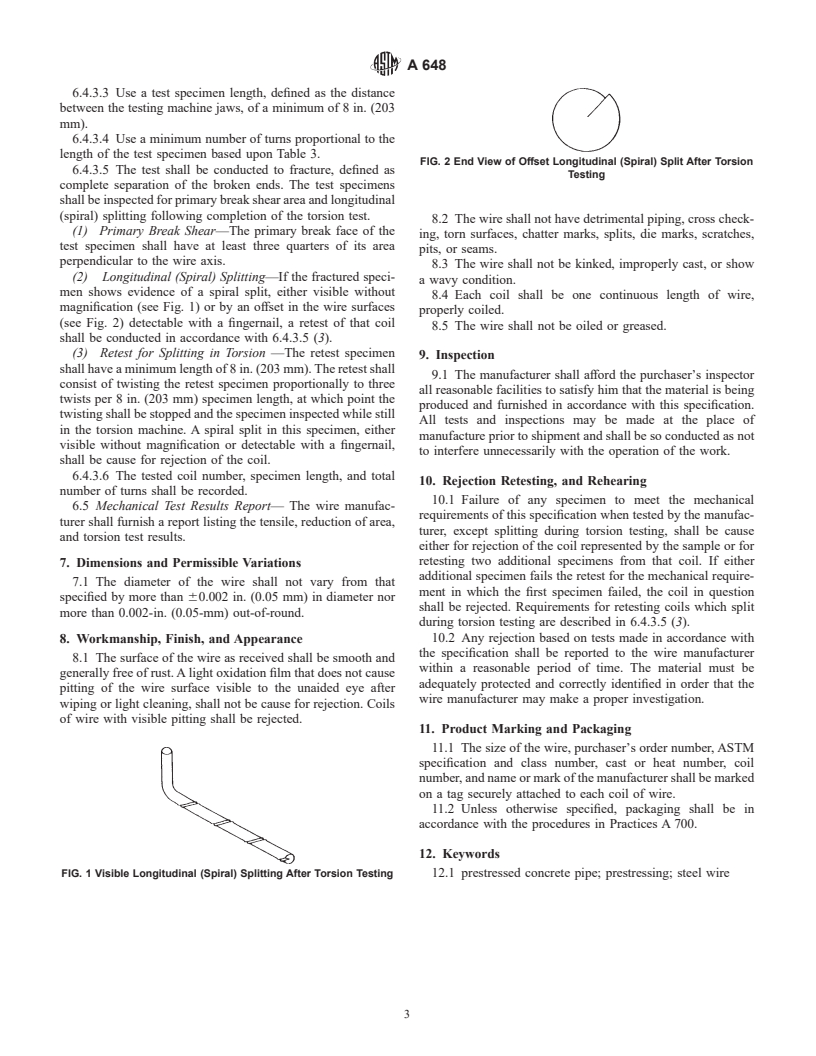 ASTM A648-95(2000) - Standard Specification for Steel Wire, Hard Drawn for Prestressing Concrete Pipe