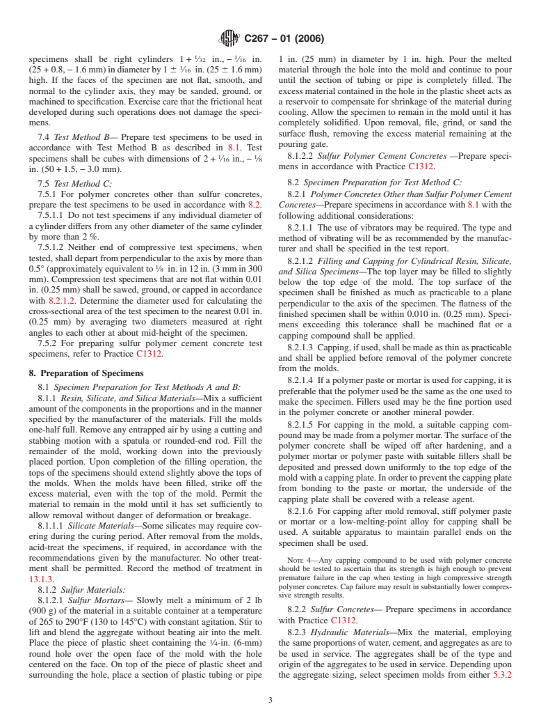 ASTM C267-01(2006) - Standard Test Methods for Chemical Resistance of Mortars, Grouts, and Monolithic Surfacings and Polymer Concretes